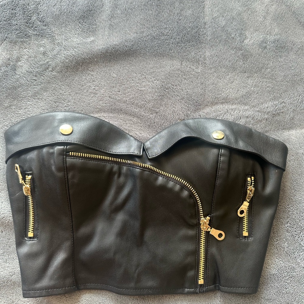 Superdown Black Faux Leather Top
